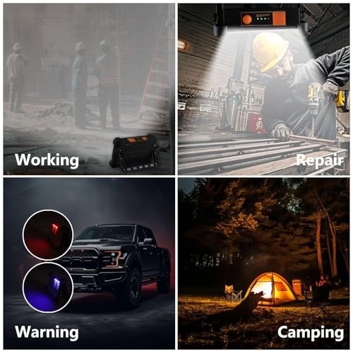120W Solar Rechargeable Work Light, 144 LED Portable Flood Light with Stand, IP66 Waterproof 4 Modes LED Job Site Lighting Flashlights for Mechanic Camping Fishing Car Repair(Black 1 Pack) - style: Black 1 Pack