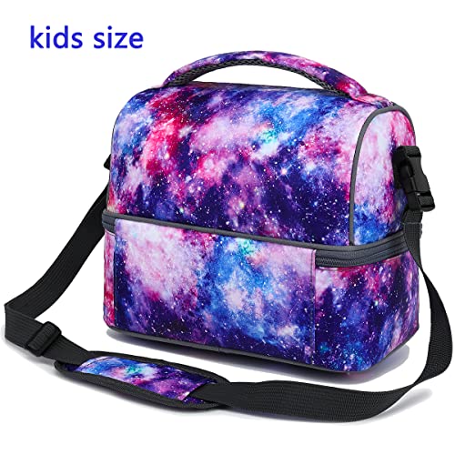 FlowFly Double Decker Cooler Insulated Lunch Bag Large Tote for Boys, Girls, Men, Women, With Adjustable Strap,Galaxy - color: Galaxy