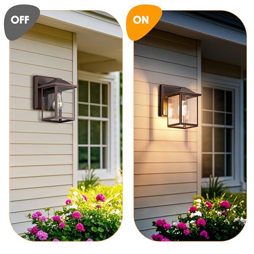 MATAMEYE Outdoor Wall Lantern, Exterior Waterproof Wall Sconce Light Fixture, Oil Rubbed Bronze Front Door Mounted Lighting with Glass, Anti-Rust Porch Lamp - color: Oil-Rubbed Bronze, size: 8.08 inch