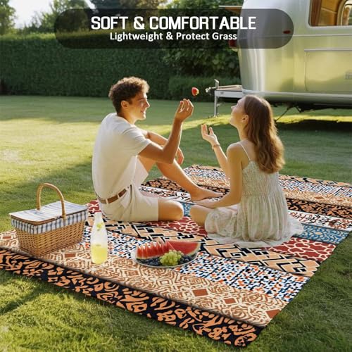 Outdoor Rug 5x8ft, Boho Stripes Ethnic Style Indoor Area Rug for Patio Backyard Deck Large Floor Mat, Retro Abstract Totem Non-Slip Outside Carpet Balcony Porch Camping Rugs Picnic Mat - size: 5' x 8' (Rectangular)