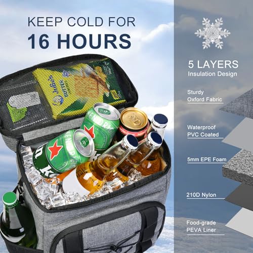 33 Cans Insulated Backpack Cooler - Leakproof Waterproof Lightweight Soft Coolers Bag for Camping Picnic Hiking Beach and Lunchbox Backpacks Bags-Leak Proof Ice Chest Back Pack - color: Gray
