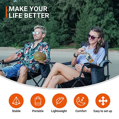 KingCamp Padded Portable Outdoor Folding Lounge Chairs with Built In Cupholder, Insulated Cooler Sleeve, and Side Storage Pocket, Black - color: Black, size: 1 Pack