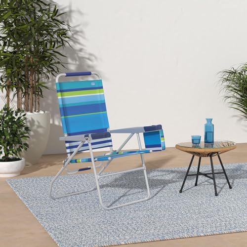 Rio Brands 17" Extended Height 4-Position Folding Beach, Camping, Lawn Chair, Blue/White/Green - color: Blue/White/Green, size: 1-Pack