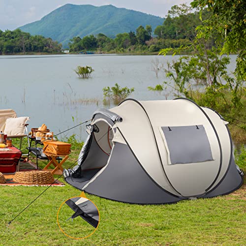 4 Person Easy Pop Up Tent for Camping,Waterproof Automatic Setup 2 Doors-Instant Family Tents with Vestibule & Porch, Large Size Family Tent Automatic Setup for Camping Hiking & Traveling