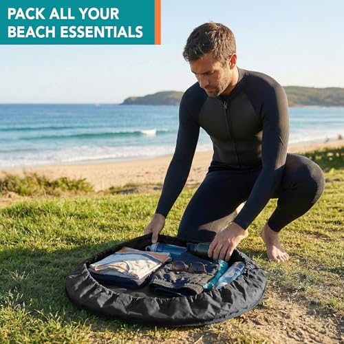 SUN CUBE Wetsuit Changing Mat & Waterproof Surf Bag – Drawstring Dry Bag for Surfing, Kayaking & Beach – 30” Leakproof Portable Gear Mat - color: Black