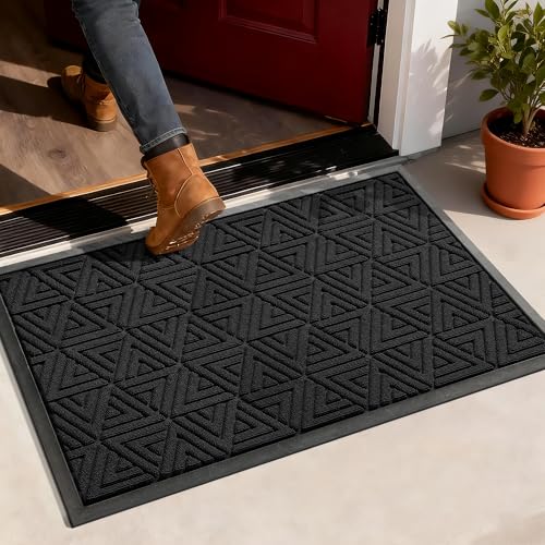 Yimobra Large Door Mat 36x24, All-Weather Waterproof Non-Slip Welcome Matt Outdoor, Heavy Duty Non Slip Doormat for Entryway for Patio and Garage Indoor, Easy Clean, Black - color: Black, size: 36x24 Inch