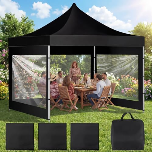 SmoothNovelty 3 Pcs Clear Canopy Sidewalls with Black Storage Bag Window Sidewall for 10 x 10 Inch Tent Waterproof Shade Wall, Sunwalls Only, Canopy Tent Not Included, No Zipper - color: Black