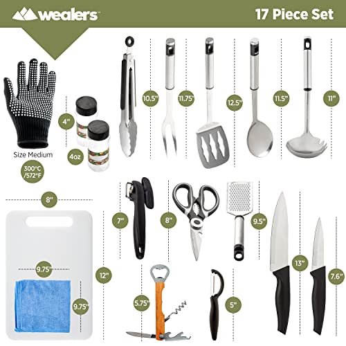 Wealers Camp Kitchen Cooking Utensil Set Travel Organizer Grill Accessories Portable Compact Gear for Backpacking BBQ Camping Hiking Travel Cookware Kit Water Resistant Case - color: 17 Pieces Orange