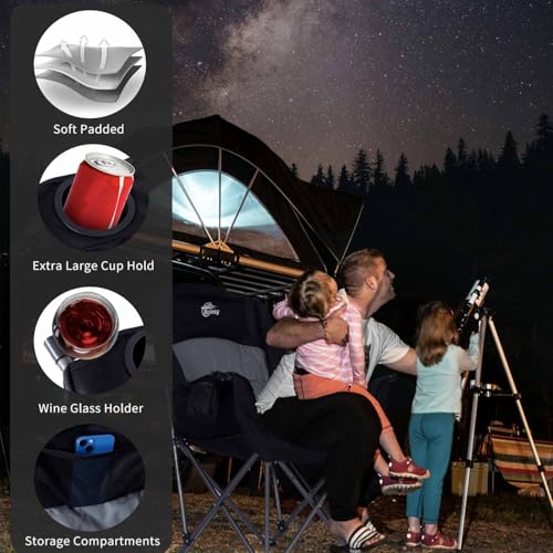 Bolosy Oversized XL Camping Chairs for Adults Heavy Duty Support 500 lbs Outdoor Folding Chairs Padded Portable Lawn Chairs Camp Chairs with Cup Holder - color: Black & Grey Plus Size, size: Single Pack