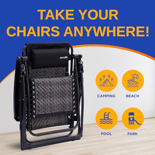 SereneLife Outdoor Adjustable Foldable Zero Gravity Lawn Chair – Weather-Resistant Rattan Recliner with Lockable Position, Detachable Side Table & Cup Holder, 265 lbs Capacity, Patio & Camping - color: Black