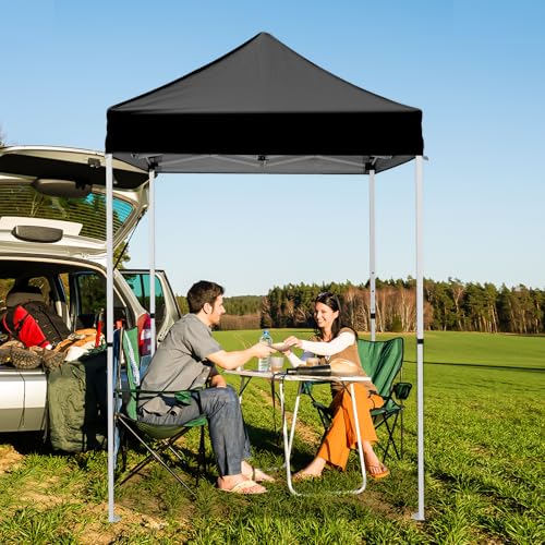 5x5 Pop Up Canopy Tent, Instant Portable Beach Canopy, Outdoor Tent with Carry Bag for Camping, Sports, Tailgating, Events, Black - color: Black, size: W/O Wall