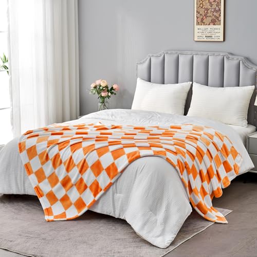 Edenleaf Orange Checkered Blanket, Soft Cozy Fleece Checkered Throw Blankets for Bed Sofa Couch Camping, Ultra Fluffy Throws for All Seasons, 50x60 Inch, Orange - color: 02 Orange (Big Checkered), size: Throw-50"x60"
