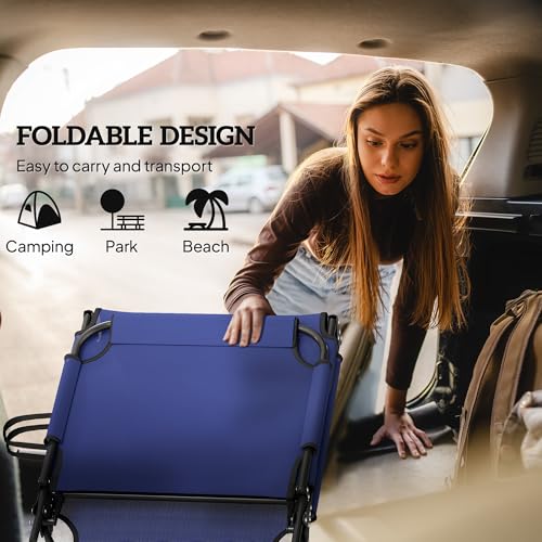 Outsunny Folding Chaise Lounge with 4-Level Reclining Back, Outdoor Tanning Chair with Cushion, Outdoor Lounge Chair with Breathable Mesh Fabric, Side Pocket, Headrest, Navy Blue - color: Navy Blue