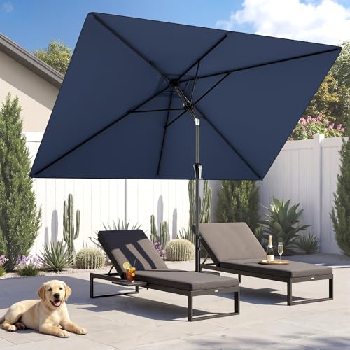HOMSHADE 6.6 x 10 ft Rectangular Patio Umbrella Rectangle Umbrella Outdoor Patio, Large Outdoor Umbrellas for Patio Table with Tilting and Sun UV Protection for Pool, Deck, Market, Backyard - color: Navy Blue