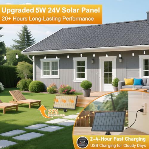 100FT Outdoor Solar String Lights with Remote, USB Rechargeable LED Patio Lights with 52 Timer Dimmable ST38 Edison Bulbs, Enhanced 5W Solar Panel Outside Hanging Lights for Porch Garden Deck Backyard - size: 100FT