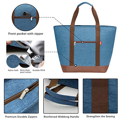LHZK Jumbo Insulated Cooler Bag with Thermal Foam Insulation, Premium Leakproof Cooler Tote Bag with Zipper, Insulated Hot Cold Bag for Food Transport, Picnic, Travel, Beach (50L, Blue) - color: Blue