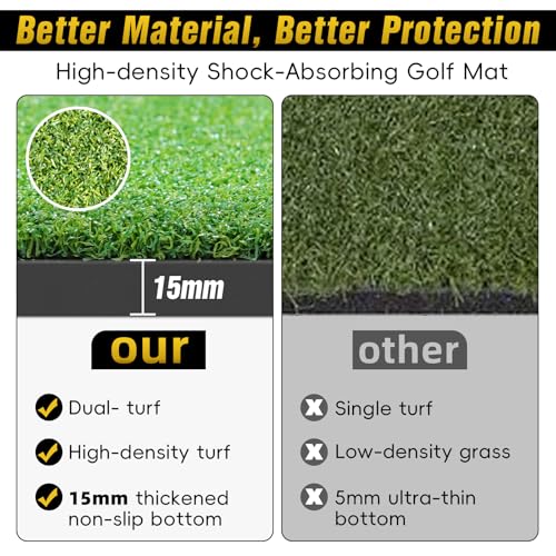 Dual-Turf Golf Mat 31mm: 6x4ft/5X5ft Extra Large Golf Hitting Mats Practice Outdoor Indoor, High-Density Artificial Turf Matt for Garage Simulator Chipping Driving Training, Ideal Gifts for Men Dad - style: 6'X4' X-Large-31mm