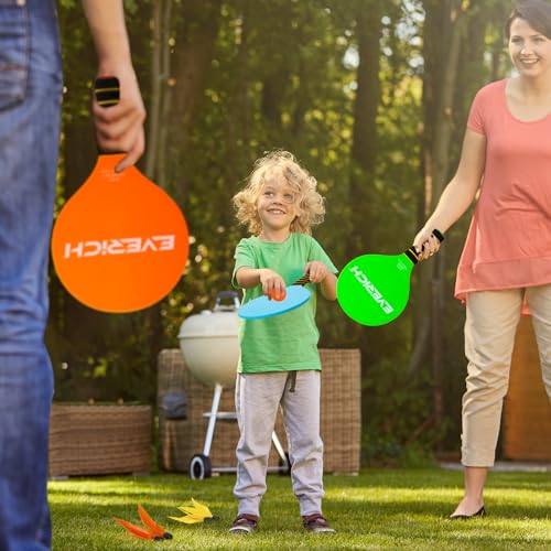 Paddle Ball Set – Indoor & Outdoor Racket Game for Kids, Teens, and Adults, Badminton & Camping Games Essentials, Fun for Beach, Yard, and Lawn Play All Year Round - color: Wooden Bule Green Yellow Orange, size: 4 Paddles 4 Balls
