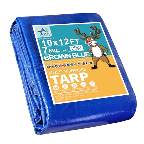 STARPYNG-7 Mil Blue 10x12 Feet Tarp-Multifunctional Blue Waterproof Tarpaulin-Waterproof, UV Resistant, Rip and Tear Resistant, Poly Tarpaulin with Reinforced Edges for Cover - color: Blue, size: 10x12FT