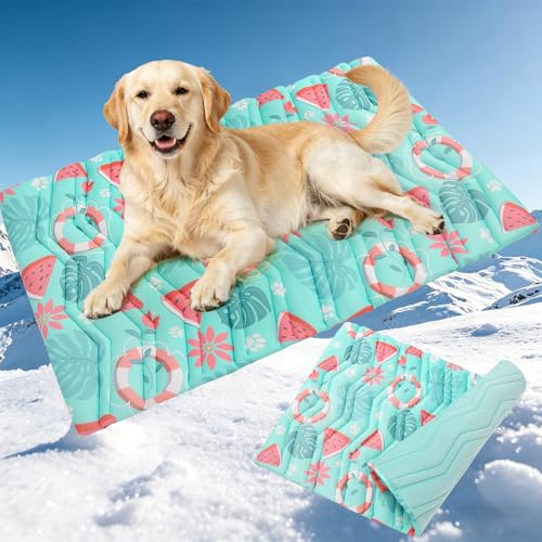 PUPTECK Dog Cooling Mat, Reversible Cooling & Warm Pet Cooling Mat, 48"x28" Thick Soft Dog Cool Bed for Hot Summer, Rapid Cooling Washable Kennel Crate Pet Bed, Lake Blue Hawaii - color: Lake Blue, size: L (48"x28")
