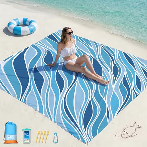 Famstar Beach Blanket Oversized Extra Large 78" X 81",Waterproof Sandproof Beach Blanket 1-7 Adults Lightweight Durable for Travel Camping Hiking Picnic - color: Mixed1, size: 78" X 81"