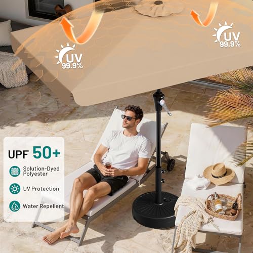 AreShark 8 X 10 FT Large Rectangular Patio Umbrella with Valance, Outdoor Table Market Umbrella w/Crank & 8 Ribs, Rectangle Outdoor Umbrellas for Garden, Deck, Yard and Poolside, Beige - color: Beige, size: 8x10 Ft