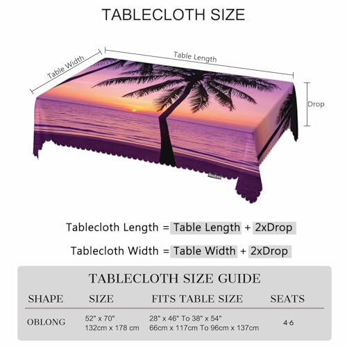 Decorative Rectangle Tablecloth 52"X70" Beach Sunset, Paradise Beach Palm Trees Sunset Wrinkle Free Table Cover Picnic Table Cloths for Parties Weddings Kitchen Tablecloth Purple - color: Beach Sunset