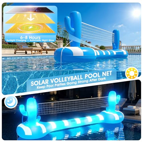 2026 Pool Volleyball Net With Lights,Inflatable Volleyball Net For Pool,Floating Swimming Game Toy for Kids&Adults,Solar pool Volleyball Set,Volleyball Net For Inground Pools,Water Sport Pool Party