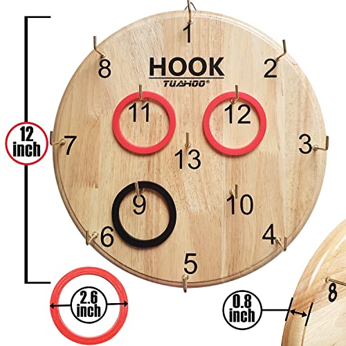 Hanging Ring Toss Game for Kids Adults Indoor Outdoor Family Fun, Wooden Board Wall Game, Hookey Ring Tossing Game for Yard, Party, Office, Backyard, 12 Inch