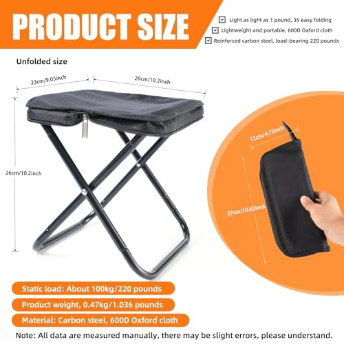 Camping Stool 10 Inch Portable Folding Stool with Carry Bag Weight Load 220lbs Portable Stool for Camping Fishing Hiking BBQ - size: 10inch