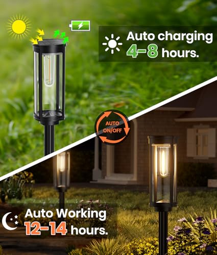 NEWMESSI 12 Pack Solar Pathway Lights Outdoor IP65 Waterproof Super Brightness Solar Powered Landscape Path Lights for Outside Walkway Driveway Garden - color: Round Warm White, size: 12 Pack