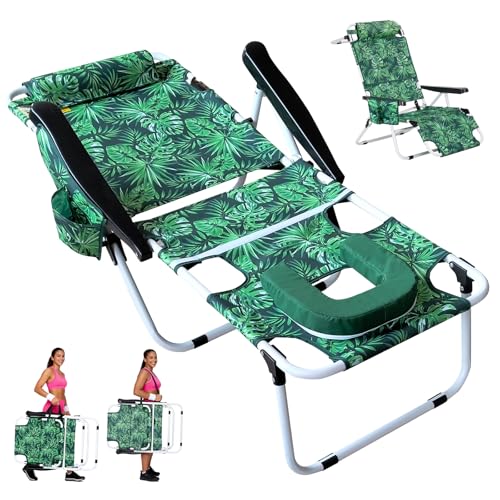 ABORON Tanning Chair with Face Hole, 5-Position Adjustable Reclining Beach Lounge Chair, Folding Face Down Sun Lounger for Beach, Poolside, Patio, Lawn, Home - color: Green