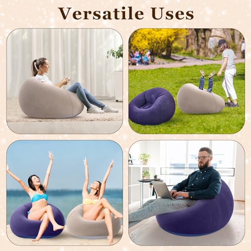 Realspring Inflatable Bean Bag Chairs Outdoor Blow up Camping Chairs Inflatable Lazy Sofa Folding Portable Bean Bag Loungers Couch for Movie Night(Brown, Blue,2 Pcs) - color: Brown, Blue