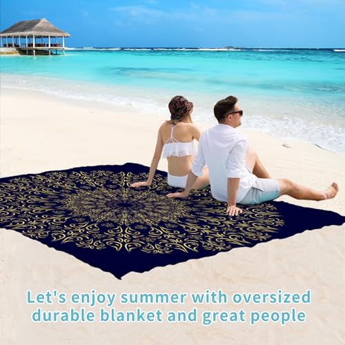 Beach Blanket Waterproof Sandproof 78''×81'' Large Suits 1-5 Adults Oversized Lightweight Picnic Mat Beach Blanket Water Resistant for Camping Hiking Travel Picnic - color: Navy Mandala, size: 78''x81''