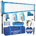 Professional Outdoor Volleyball Net Set for Backyard Beach with 1.7" Aluminum Poles, 45-ply HDPE Net, PU Volleyball and Pump, Boundary Line, Large Carry Bag - Anti-sag & Easy Setup - color: Blue