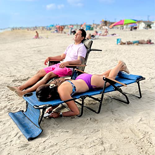 EASYGO PRODUCTS FLIP Face Down Tanning Chaise Lounge Chair with Face & Arm Holes - 4 Legs Support - Textilene Material - 6 Position - Arm Head Rest Pillow - Beach or Home Use - color: Flip Blue