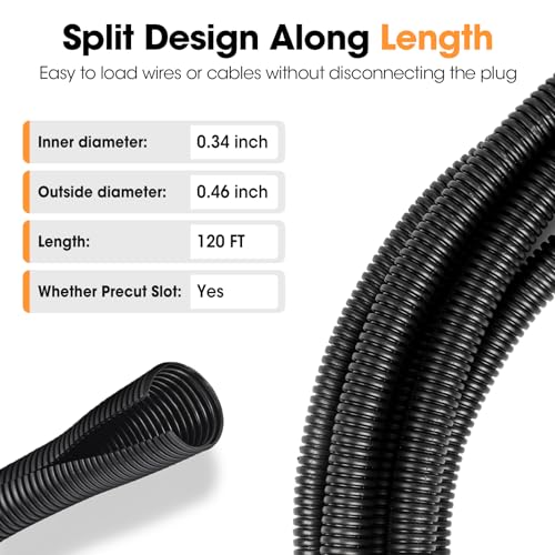 120 FT Wire Loom 3/8 Inch, Split Wire Loom Tubing Wire Conduit, Wire Protector Tubing – Black - color: 3/8" x 120ft-Black