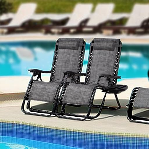 Nazhura Set of 2 Relaxing Recliners Patio Chairs Adjustable Steel Mesh Zero Gravity Lounge Chair Beach Chairs with Pillow and Cup Holder(Grey) - color: Grey