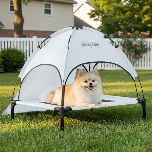 S/M/L Outdoor Elevated Dog Cot with Canopy & Side Shade for Camping Small Medium Dogs (Carry Bag), Portable Cooling Raised Dog Bed - color: Grey, size: S (24" x 18" x 24")