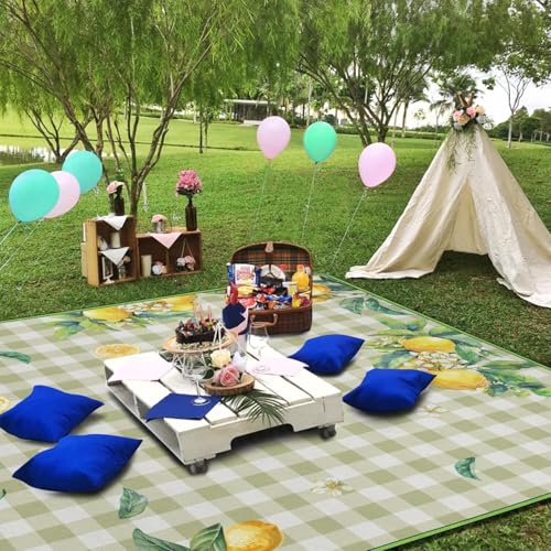 Supfitness Extra Large Picnic Blankets Waterproof Foldable (60"x 80") Boho Beach Blanket Waterproof Sandproof,3-Layer Thicking Mat Outdoor Packable Camping Blanket - color: Greenyellow, size: 5' x 6'8" (Rectangular)