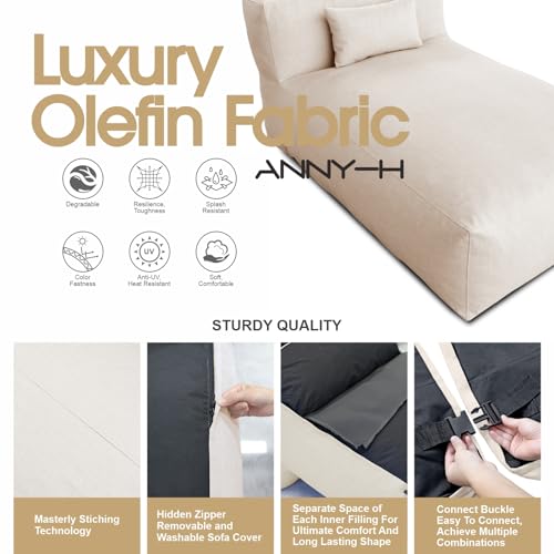 Dineli Modern ANNY-H Lounge Chair Outdoor Bed Lounger Outdoor Couch Sofa Comfy Patio Furniture Dense Foam Pool Loungers Lazy Sofa for Outside, Water-Resistant Sunbed (Light Beige, 70'' Length) - color: Light Beige, 70'' Length