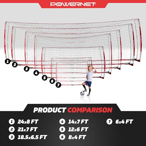 PowerNet Soccer Goal for Backyard, 3Mx2M / 6x4 / 8x4 / 12x6 / 14x7 /18.5x6.5 / 21x7 / 24 x 8 Portable Soccer Net, Sports & Outdoors Training Equipment, Quick Setup 1 Goal & Zipper Storage Bag - style: 21 x 7 FT