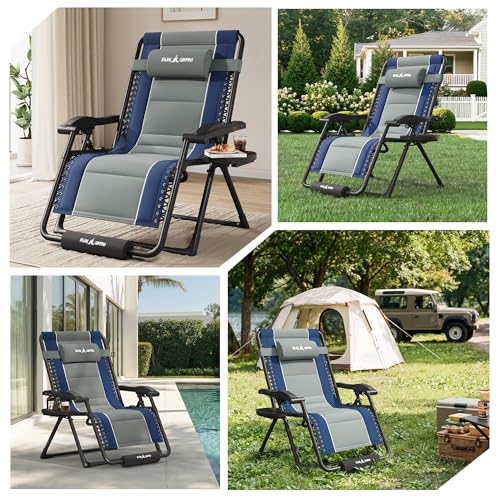 Amopatio Zero Gravity Reclining Patio Chair XXL Foldable Lounge Chair with Removable Cup Holder/Headrest/Footrest 500LBS Capacity Portable for Outdoor Patio Pool Backyard,Blue-Gray - color: Blue-gray, style: 33in-1pc
