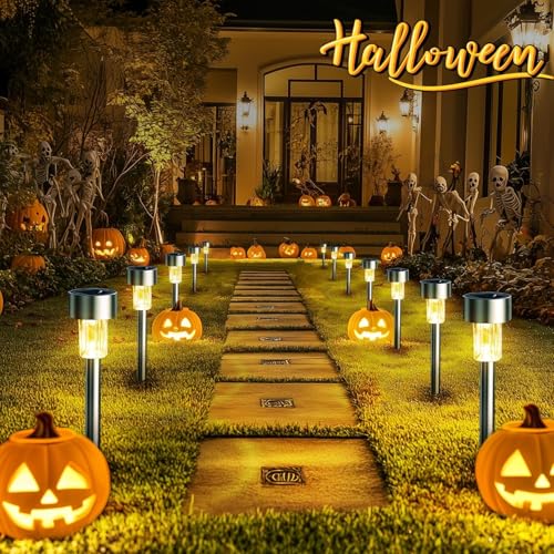 GIGALUMI 16 Pack Solar Path Lights Outdoor,Solar Lights Outdoor Waterproof,Stainless Steel LED Landscape Lighting,Solar Garden Lights for Driveway,Pathway,Patio,Yard - color: Warm White, size: 16 PACK