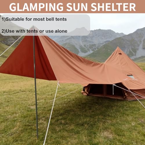 DANCHEL OUTDOOR Waterproof Bell Tent Awning, 4 Season Camping Tarp – Portable Canopy Cover with Poles, Lightweight Glamping Accessories, Rectangle - color: Brown, size: 9.8x13.2ft Awning with 7.87ft Poles