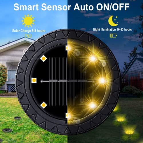 Solar Powered 2Pack, Waterproof LED Outdoor Disk Lights - Solar Garden Lights for Landscape, Pathway, Patio, Yard, Walkway, Lawn, Driveway (Warm White) - size: 2 Pack