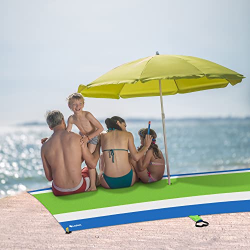 Green Beach Blanket with Umbrella Hole 7ftx5ft- Water Resistant, Sandproof, Lightweight, Rip-Stop Nylon with Umbrella Hole & Sand Pockets, Camping Essentials, Beach Canopy Compatible - color: Green, size: 7x5