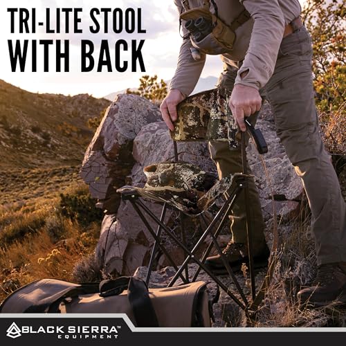 Black Sierra Tri-Lite Stool w/Back, Lightweight Portable Fishing Chair w/Cupholder and Carry Strap, Supports 225-Lb, Portable Outdoor Chair for the Hunting Blind, Camping, Travel, Hiking - color: Axs Camo Ranger