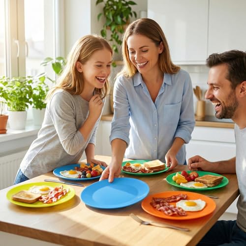 AOYITE Plastic Dinner Plates Reusable BPA Free Dishwasher Safe Microwaveable Plate for Any Occasion, BBQ, Travel, and Events (Multicolor set of 12) - color: Neon Summer Tones