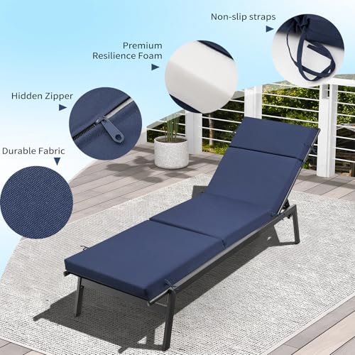 Outdoor Chaise Lounge Cushion 72" x 21" x 3", 4-Section Folding Patio Lounge Chair Cushion with Ties, Waterproof & Fade Resistant Replacement Cushion for Pool, Patio, Deck (Blue, 1 Pcs) - color: Blue, size: 1 Pcs